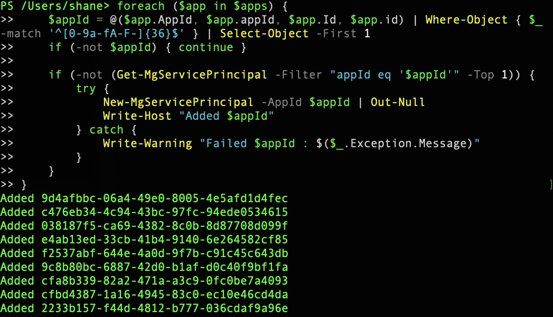 Entra “Add applications” blade showing import of first-party apps